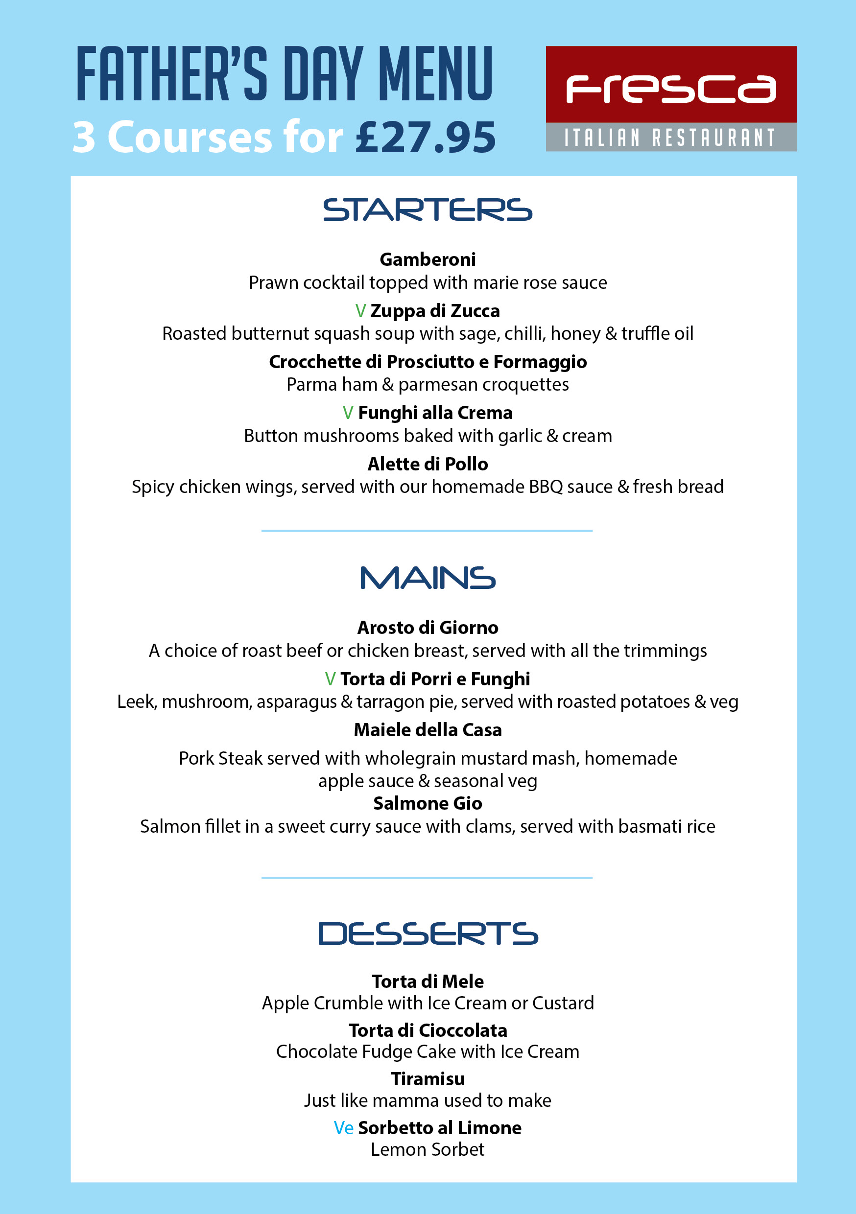 Fathers day Menu